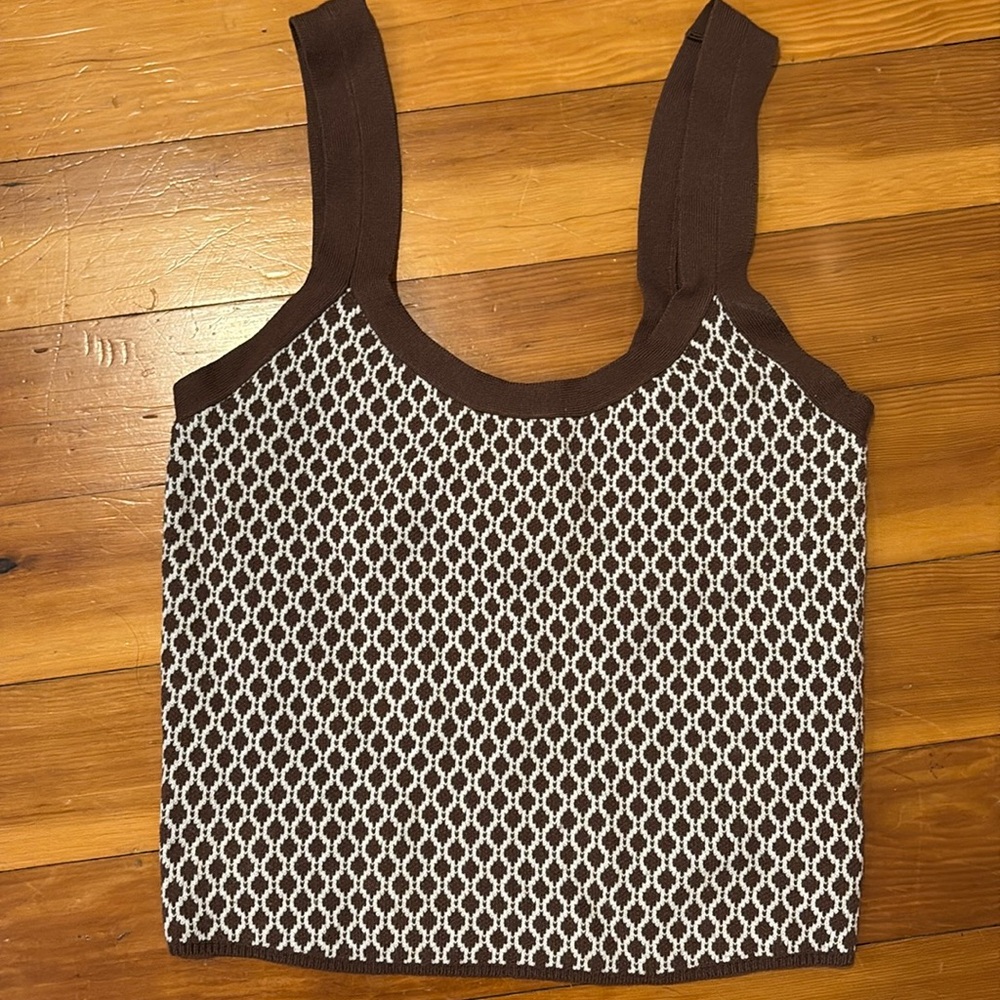 Abercrombie & Fitch Briwn and white knit Tank Top